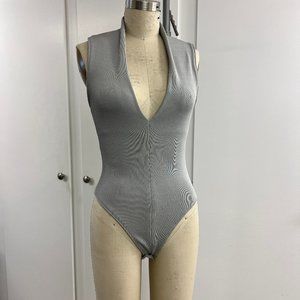 NWT Women's Gray Ribbed Heavy Knit Bodysuit - Size S